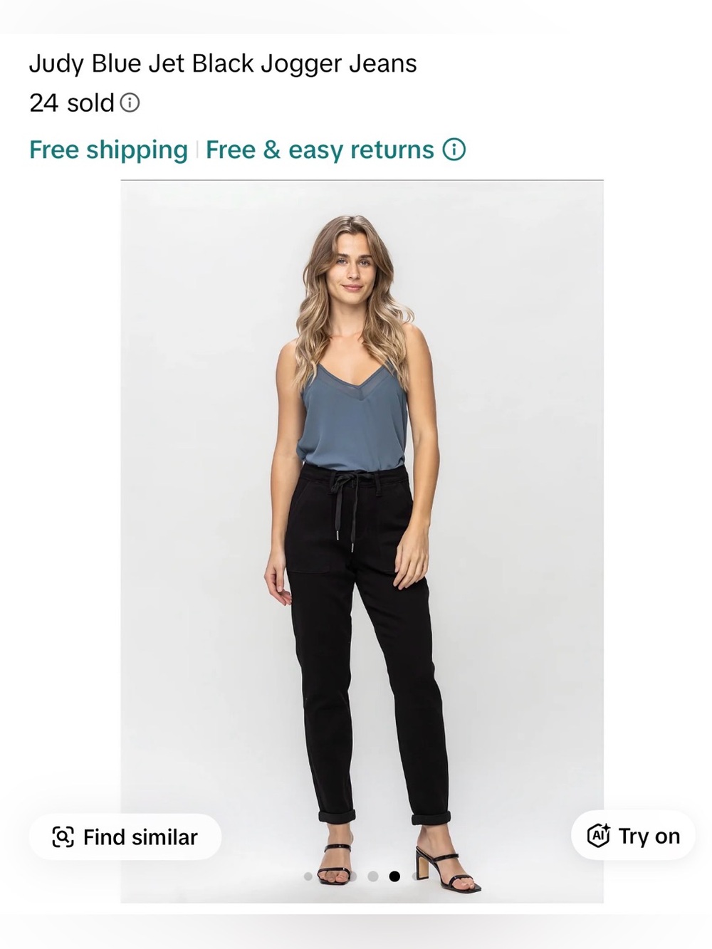 Judy Blue Black High-Waist Drawstring Joggers - Picture 2 of 6